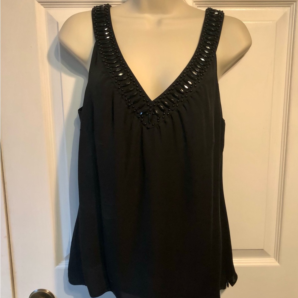 Black Beaded V-Neck Women's Top